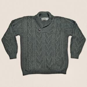 Vintage Grandpa Chunky Wool Cowl Neck Green Sweater Aran Crafts‎ Size XL